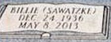 Billie Esther Sawatzke name and dates on gravestone