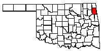 Oklahoma map - Delaware co. in red